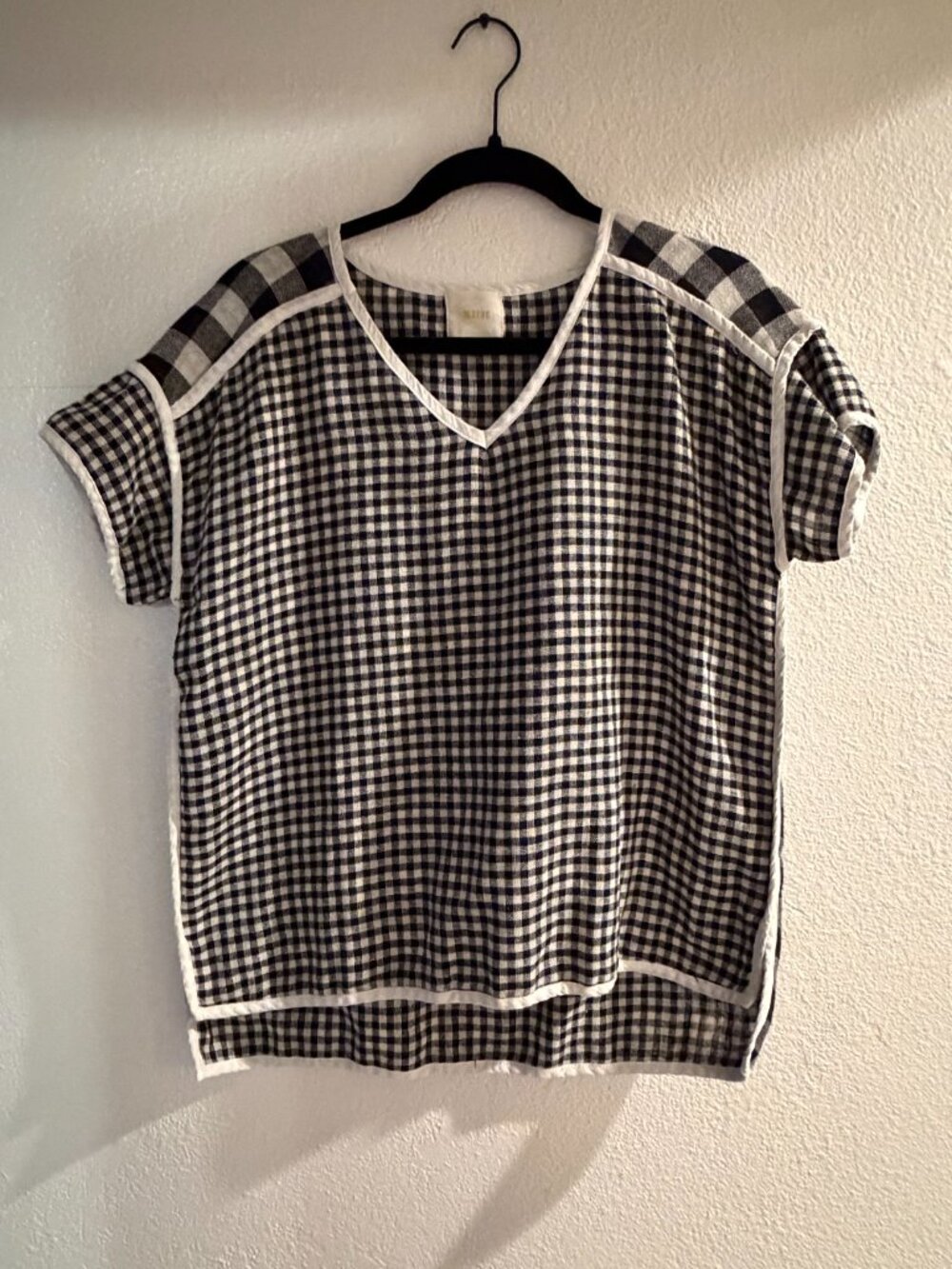 Maeve Anthropologie Gingham Linen Blend Blouse Size M